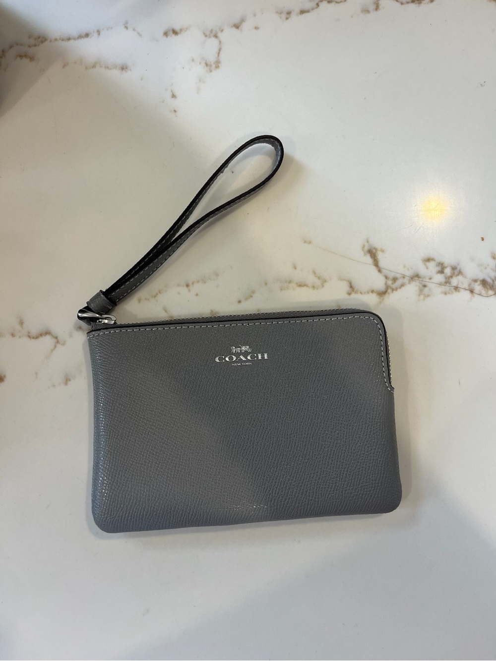 Coach Gray Leather Zip Wristlet